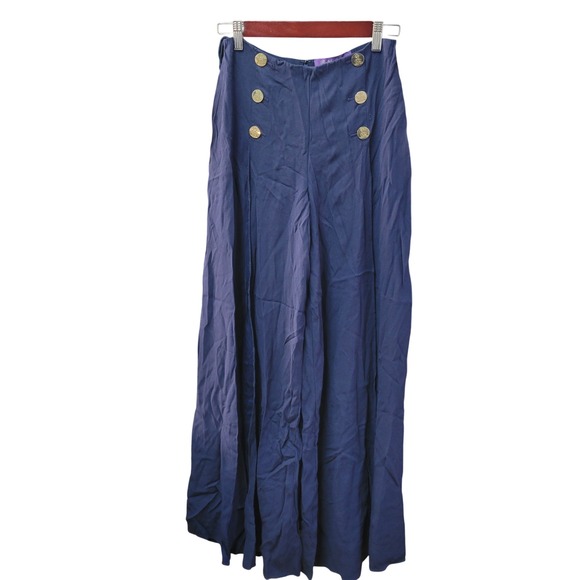 Ralph Lauren Purple Label Navy Blue Wide Leg Sailor Button Palazzo Pants Size 6 - Picture 2 of 14